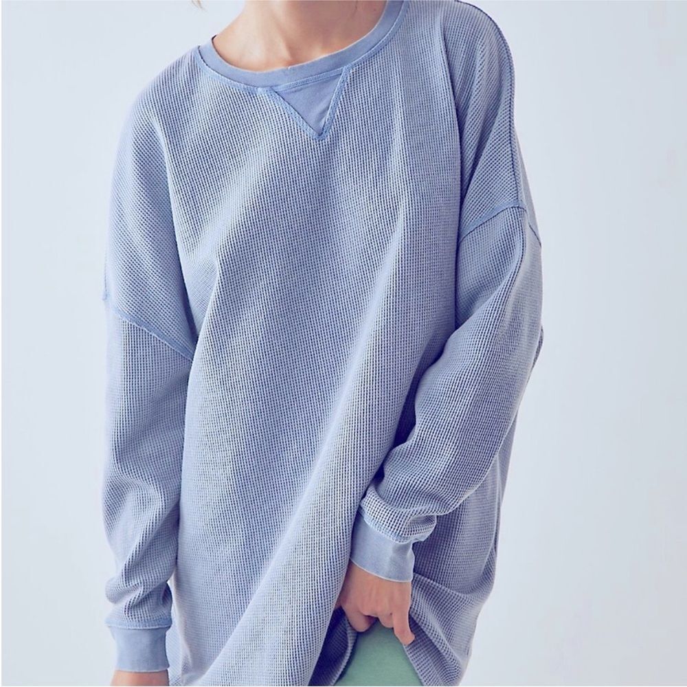Free People Intimately Early Night Thermal Pullover Long Sleeve Light Blue Small